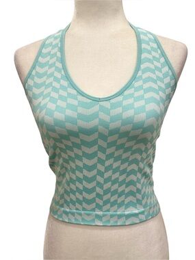 Teal and White Halter Crop Top Size L
